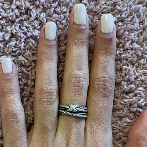 David Yurman Silver diamond crossover ring